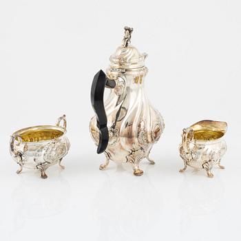 CG Hallberg, kaffeservis, 3 delar, silver, rokokostil, Stockholm 1953.