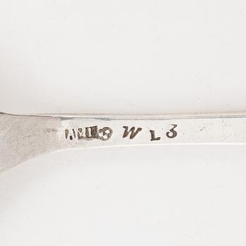 Skedar, 6 st, silver, olika mästare, bl.a. Johan Petter Molér, Visby, 1813. Karl Johan.