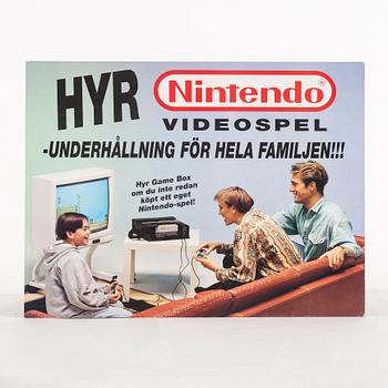 REKLAMSKYLT samt KARTONG, Nintendo 8-bitar, Nintendo 1980-tal.