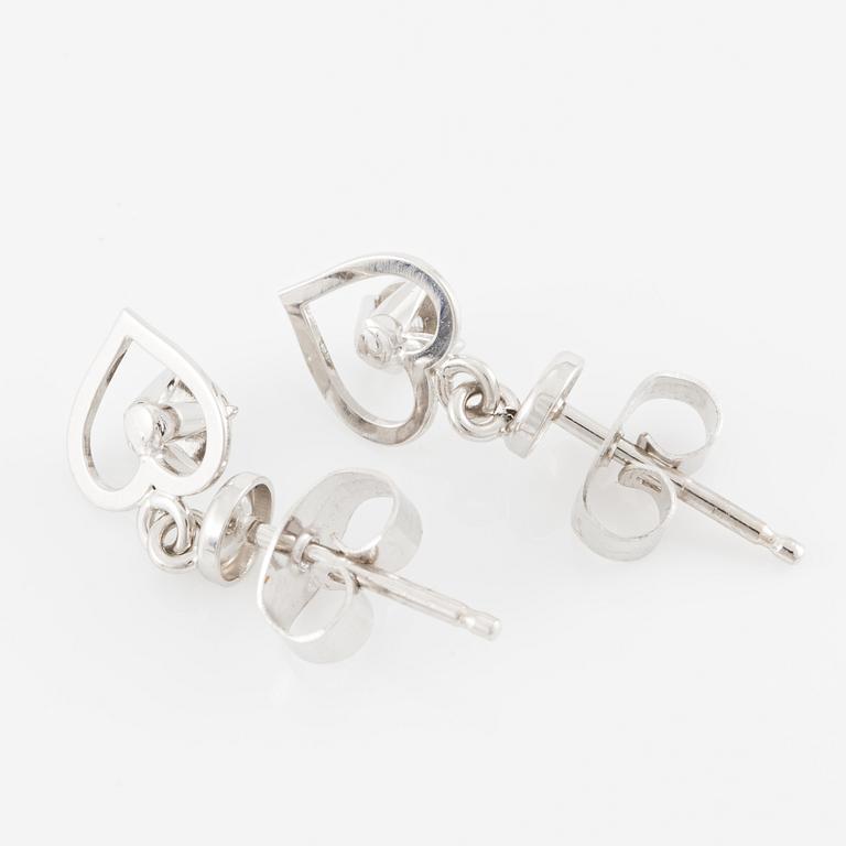 Earrings, a pair, 18K white gold with small diamonds in the shape of hearts.