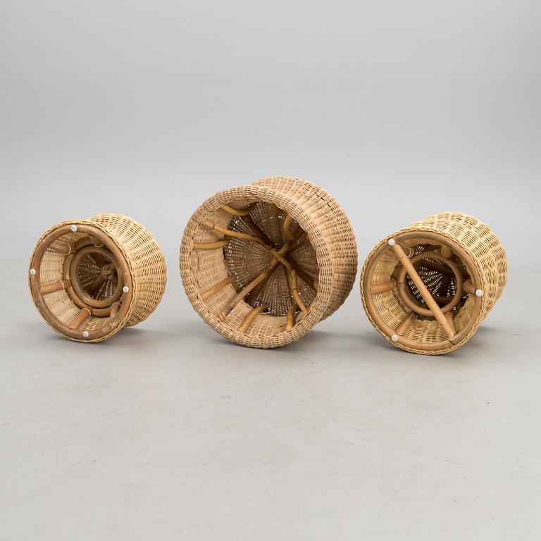 A set of three cane 'Story' stools, Hand made, Sokeva, Finland.