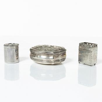 Six 19th century silver boxes.