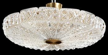 TAKLAMPA, glas, mässing, Carl Fagerlund, Orrefors, 1900-tal. H ca 10 ej med montering.