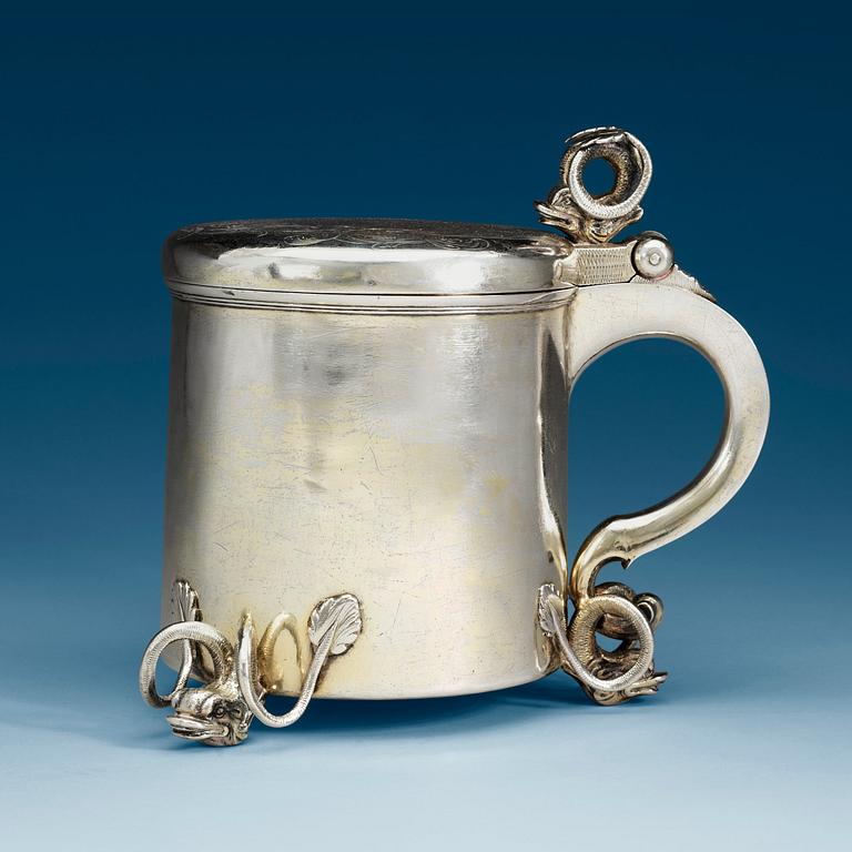 A Danish 17th century silver-gilt tankard, marks of Jörgen Stilche, Copenhagen 1671.