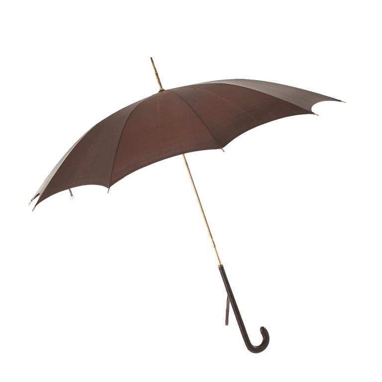 UMBRELLA, brown crocodile embossed leather.