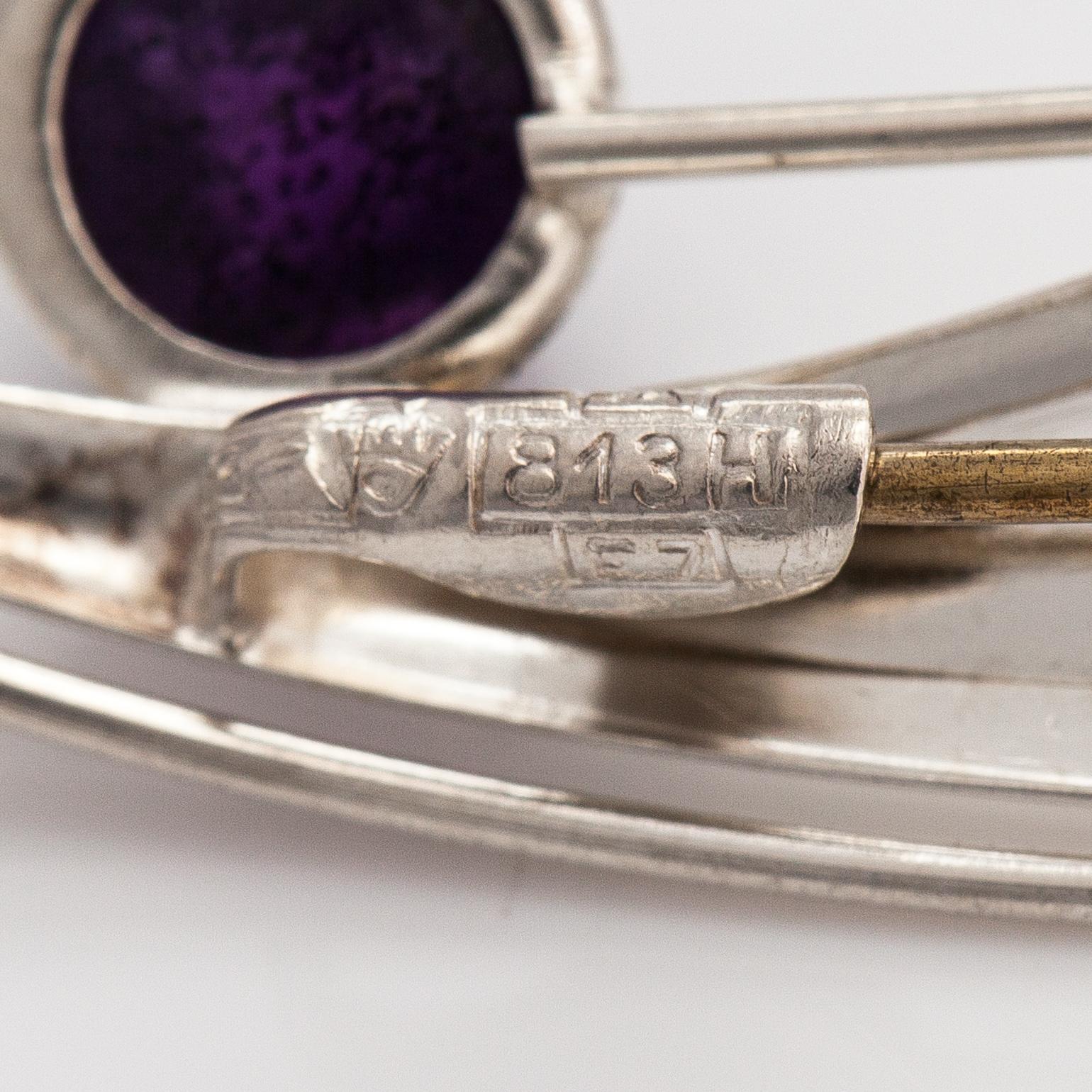 Elis Kauppi, Two silver brooches with amethyst. Kupittaan kulta, Turku 1959 and 1965.