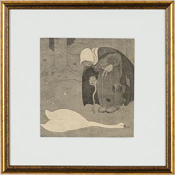 John Bauer, "Kors i alla dar! - sade gumman och lyfte försiktigt på Svanhamnen".