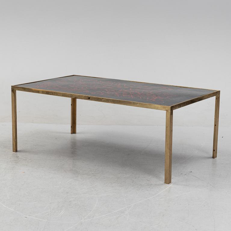 A brass and enameled coffee table, 1970's signed Bror Marklund.