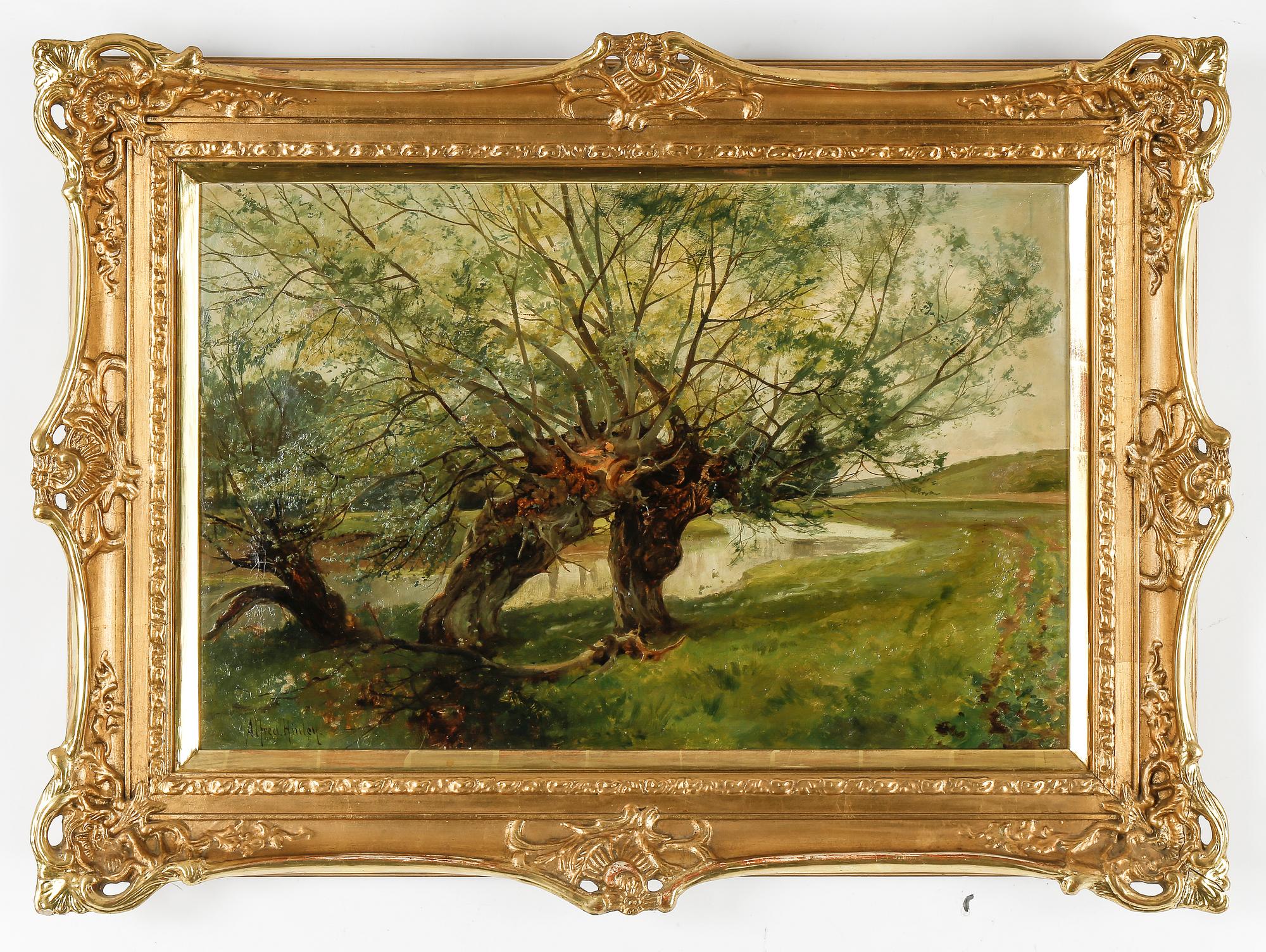 OKÄND KONSTNÄR, olja på duk, England, 1800-tal, signerad Alfred Hinley.