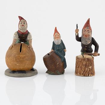 Money banks in the shape of gnomes, 3 pcs, earthenware, first half of the 20th century.