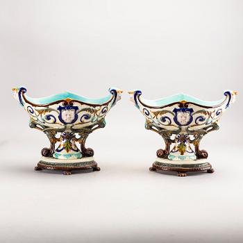 A pair of Rörstrand majolica jardinère around 1900.