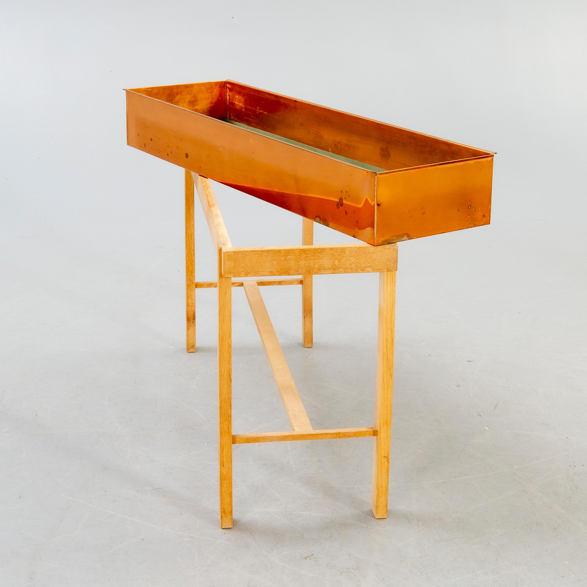 Flower table, oak and copper, Denmark, 1960s.