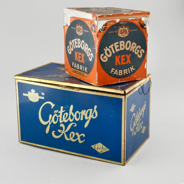 LÅDOR, 2 st, plåt, "Göteborgs kex", 1900-talets mitt.