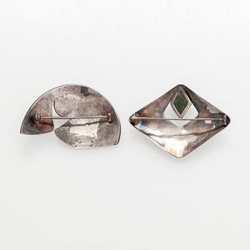 Brooches, 2 pcs, silver, moss agate, quartz, Tillander, 1962.