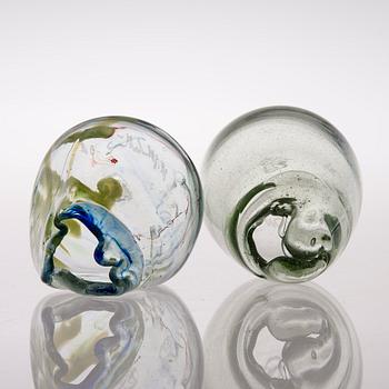 TWO GLASS VASES, signed M. Merikallio -82.