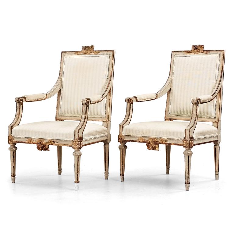 A pair of Gustavian late 18th century armchairs.