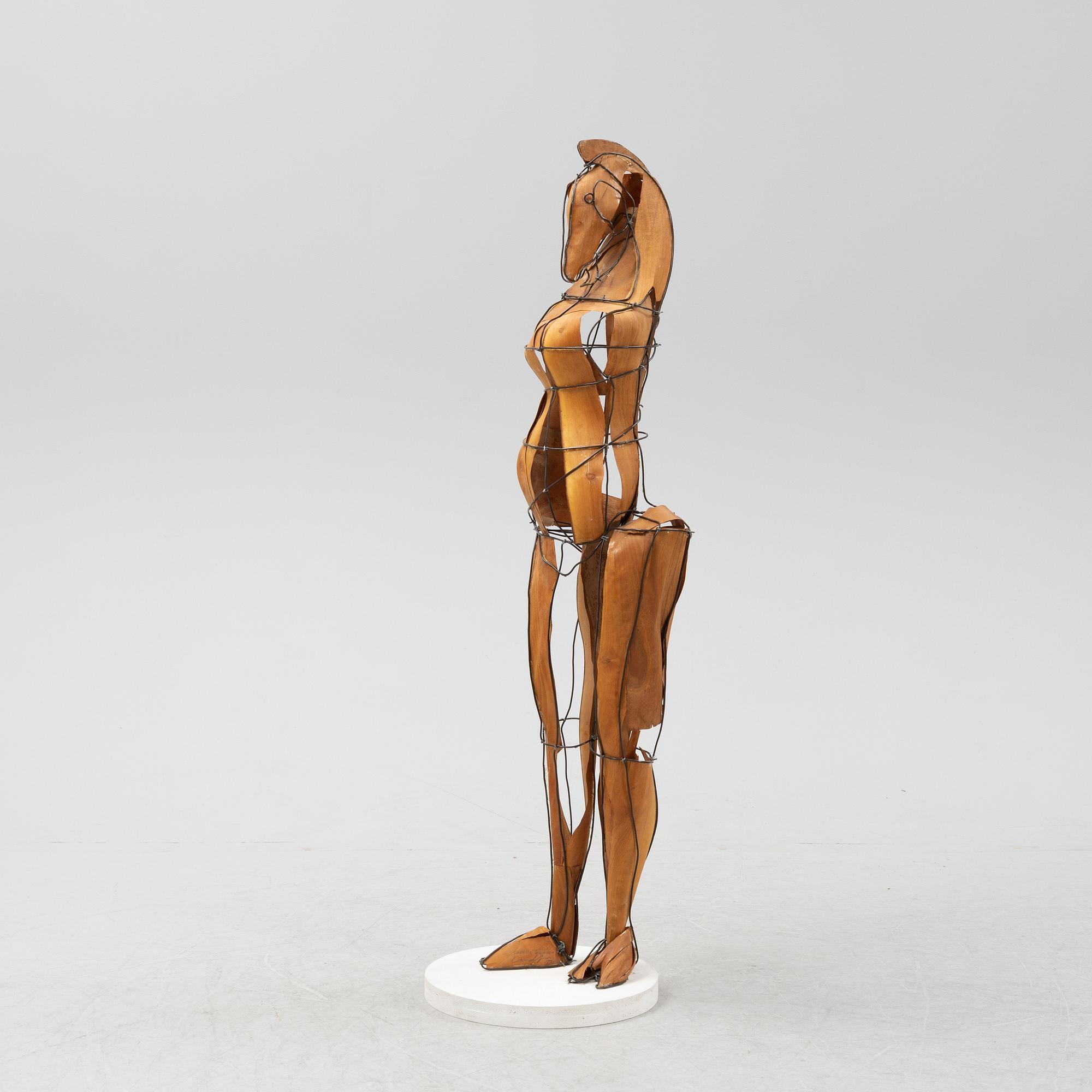 Kjell Landfors, sculpture, wire & veneer, signed and dated 1990.