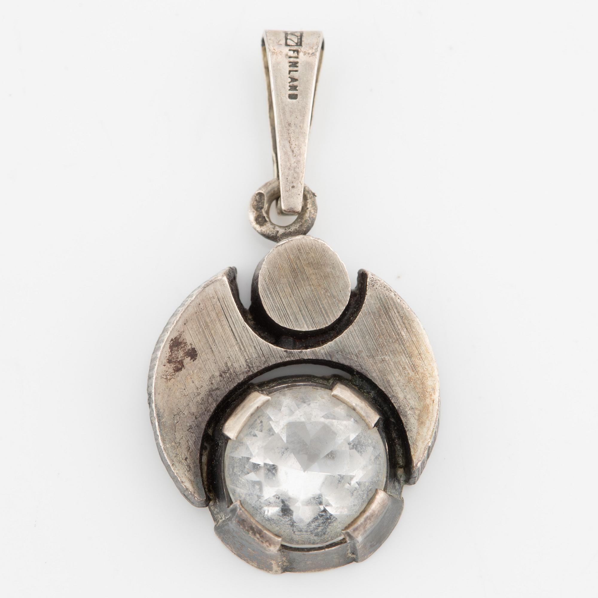 Karl Laine, ring, pendant, and bracelet, silver with rock crystal.