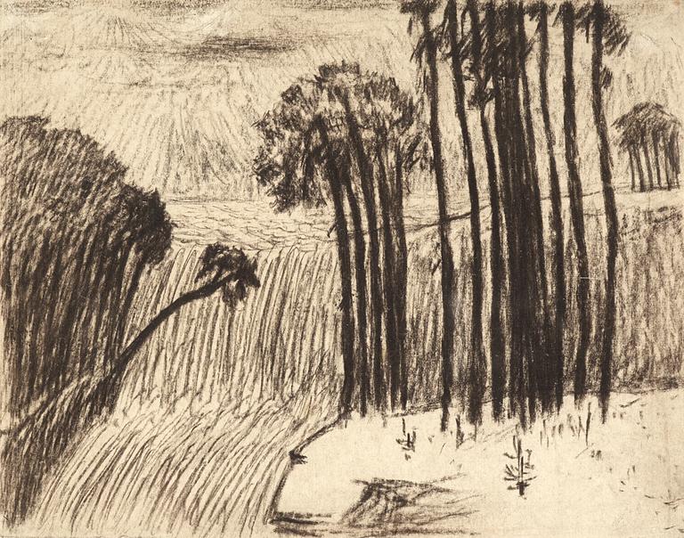 Carl Fredrik Hill, Landscape with trees and waterfall.