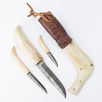Half-horn knives, cup, bottle, needle case.