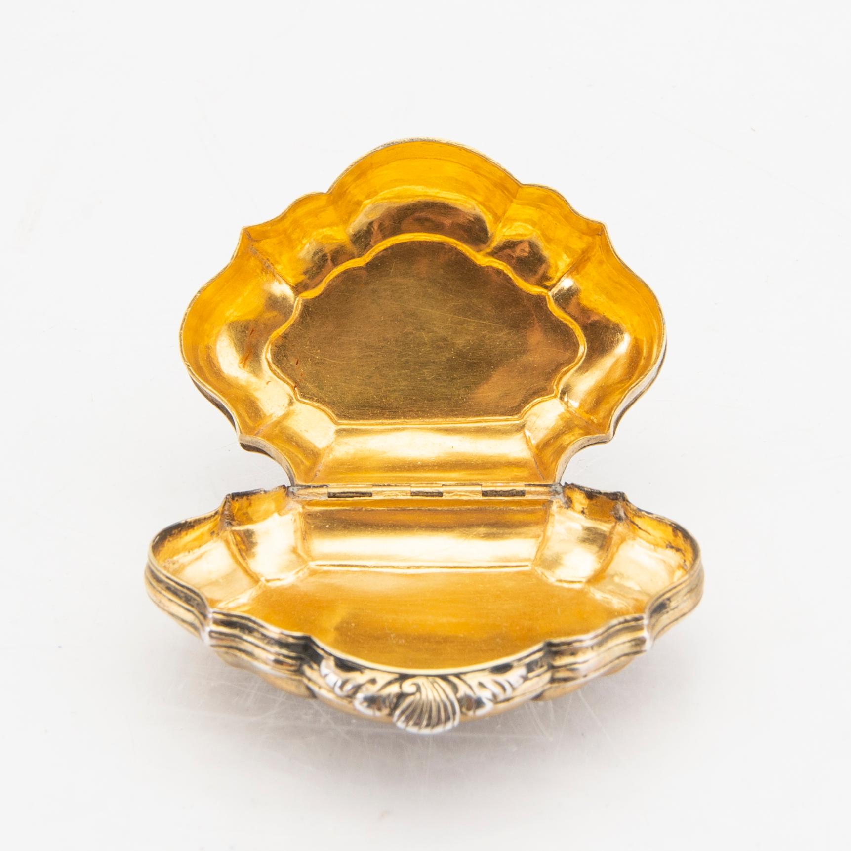 Jorgen Nielsen Brosboll dosa delvis förgyllt silver Veijle 1749 rokoko.