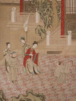 Rullmålning, akvarell och färg på papper. Qingdynastin, 1800-tal.
