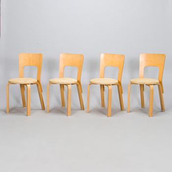 Alvar Aalto, four 1980s '66' chairs for Artek.