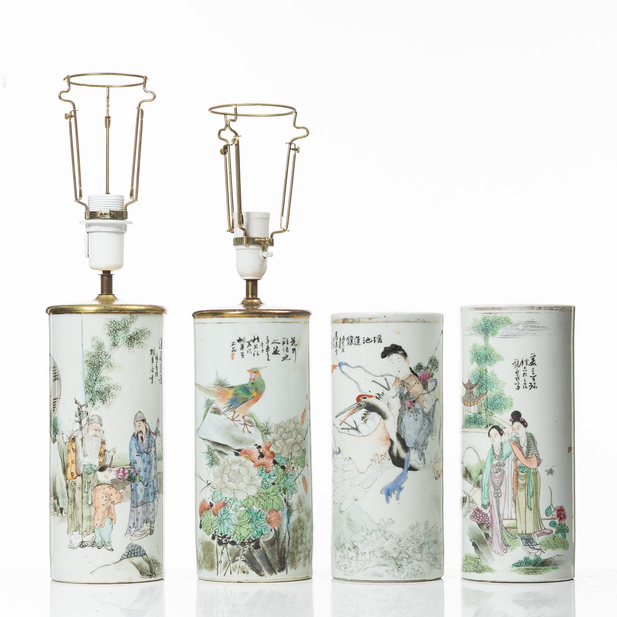 A pair of porcelain vases and a pair of table lamps, China, 20th Century.