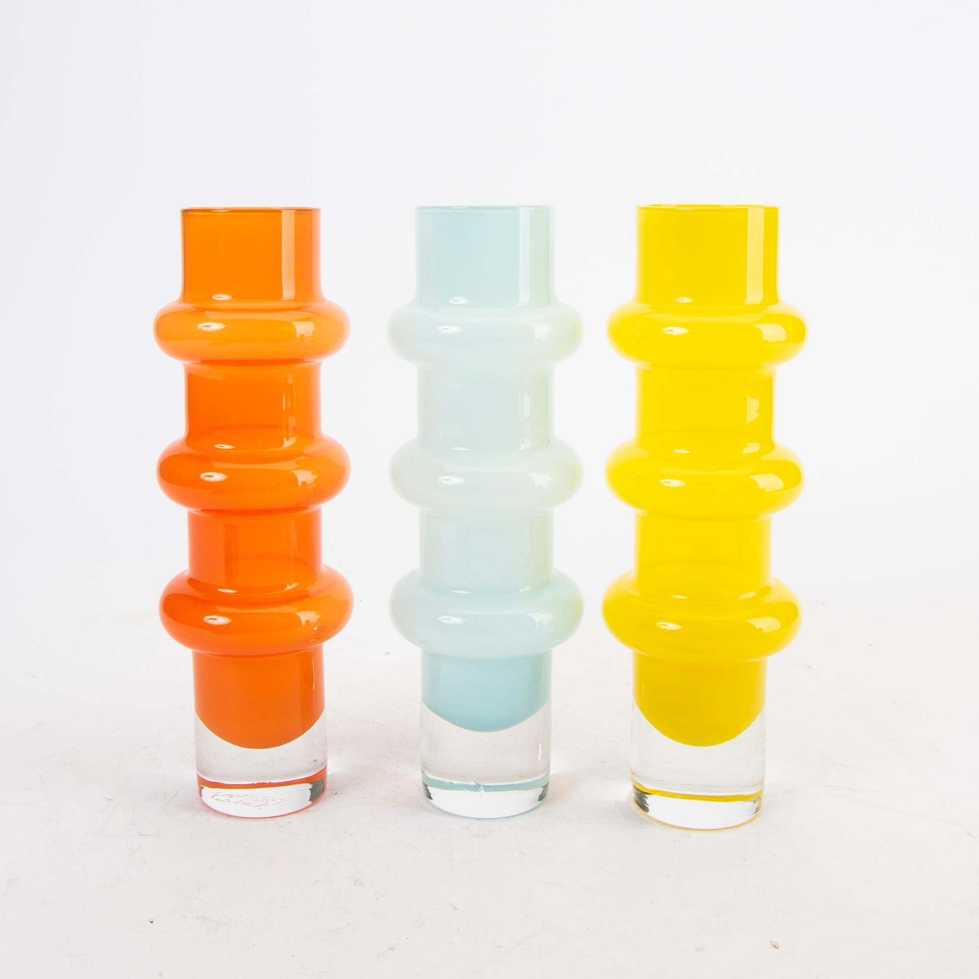 Bo Borgström, vaser, 6 st, glas Åseda Glasbruk, 1960-tal.