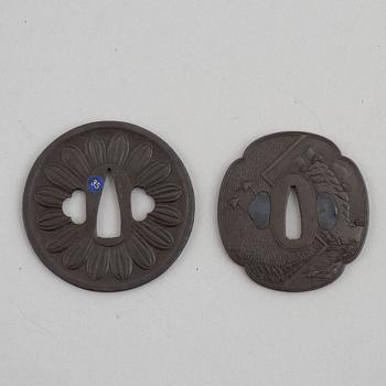 Two iron tsubas, mumei, Edo/Meiji.