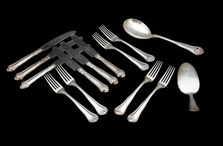 BESTICKSERVISDELAR, 14 st, silver, K G Markströms Guldsmeds AB, Uppsala. 1900-tal. Totalvikt ca 394 g exkl. knivar.