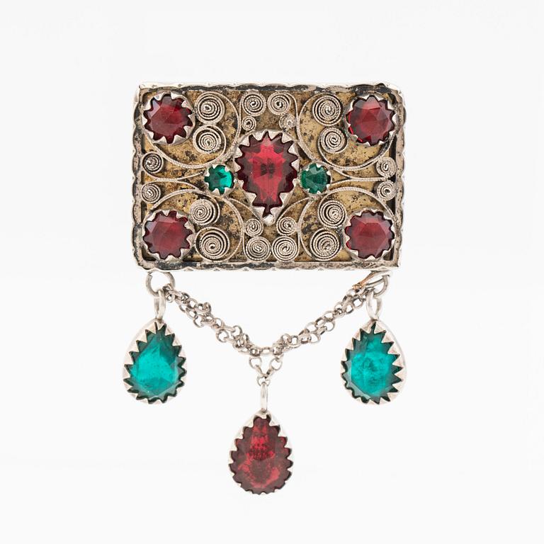 Brooch, silver with stones.