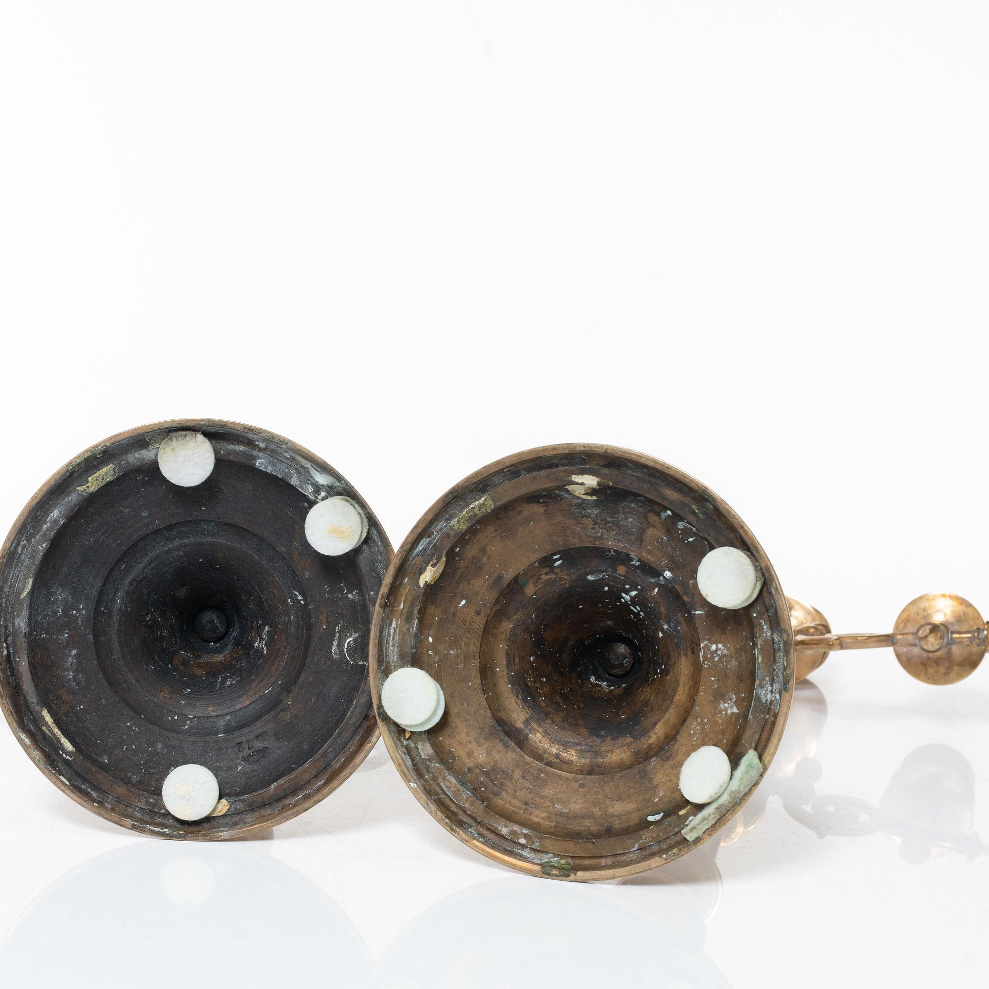 A pair of candelabras, No 72, E A Naeslund, Eskilstuna, circa 1900.