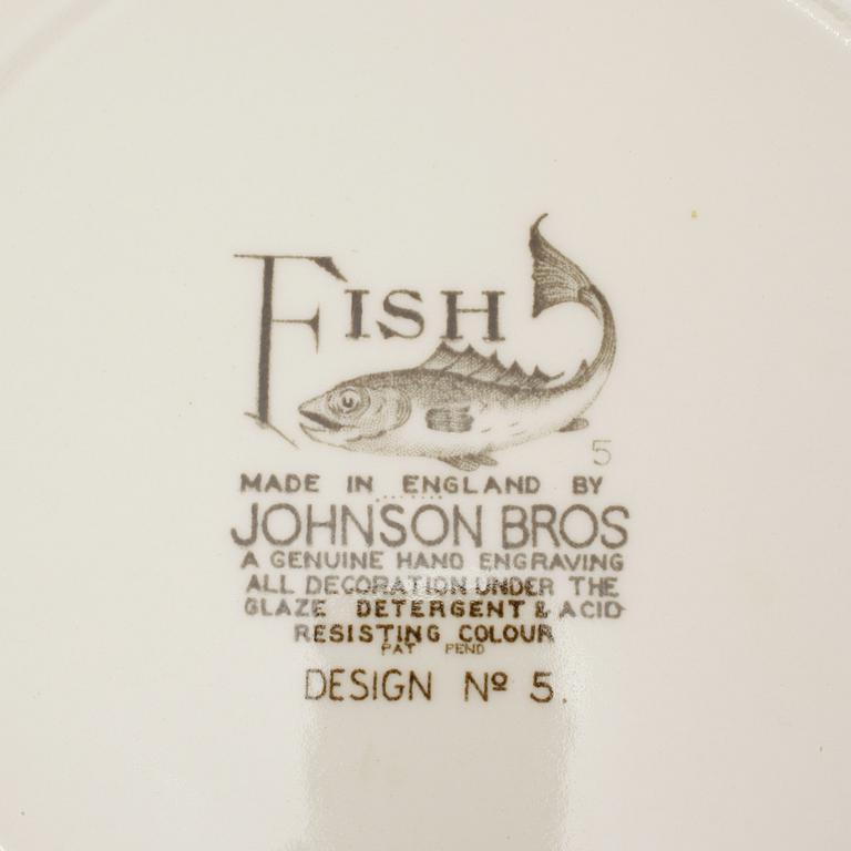 FISKSERVIS, 14 delar, flintgods, Johnson Bros, England, 1900-talets andra hälft.