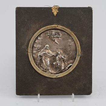 PLAKETT, delvis silver, 1800-tal.