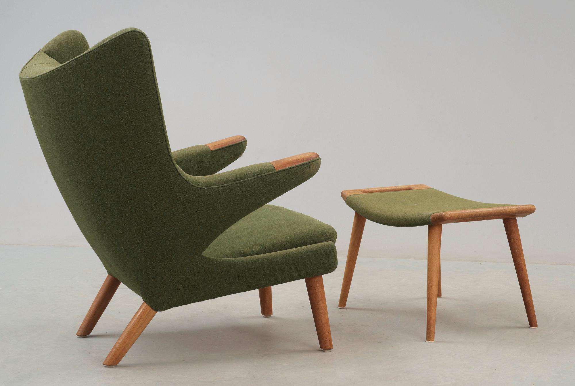 A Hans J Wegner 'Papa Bear' armchair and ottoman, AP-stolen, Denmark 1950's-60's.