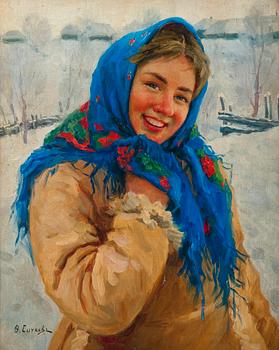 395. Feodor (Fedot) Vasilievich Sychkov, GIRL WITH A BLUE SCARF.