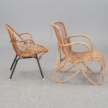 FÅTÖLJER, 2 st olika samt BORD, 1900-talets mitt.