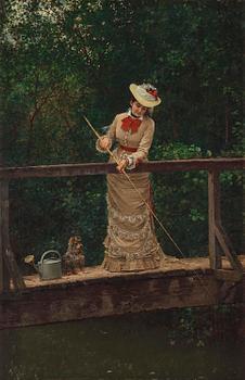 675. Marie-François Firmin-Girard, Fishing young woman with dog.