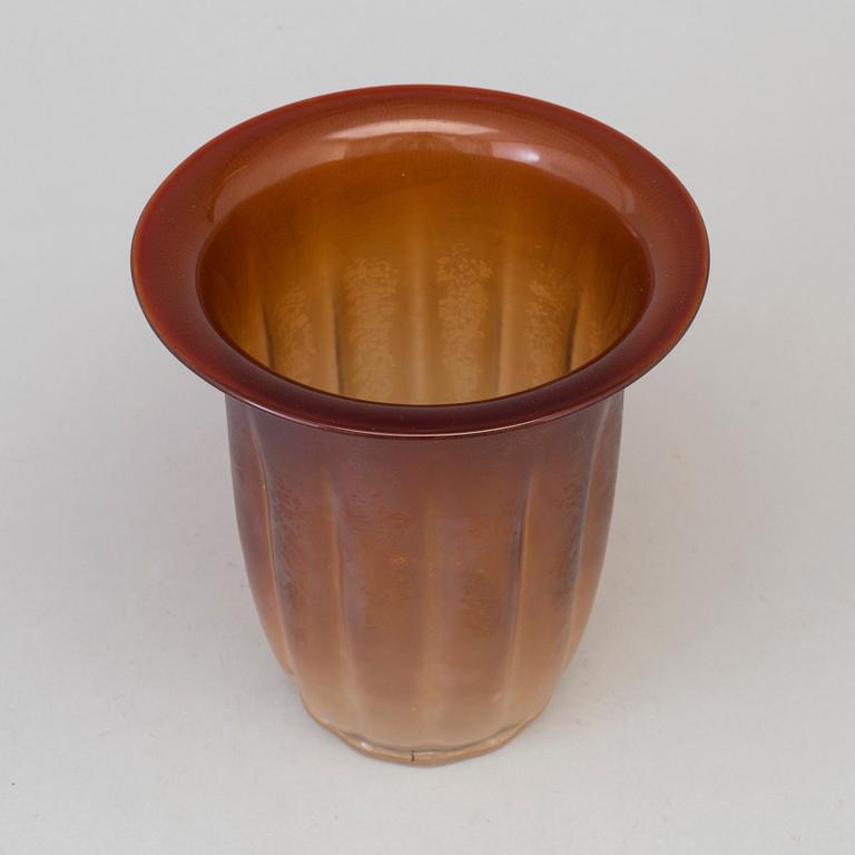 An Andries Dirk Copier amber coloured tin craquelé glass vase, Leerdam, Holland.