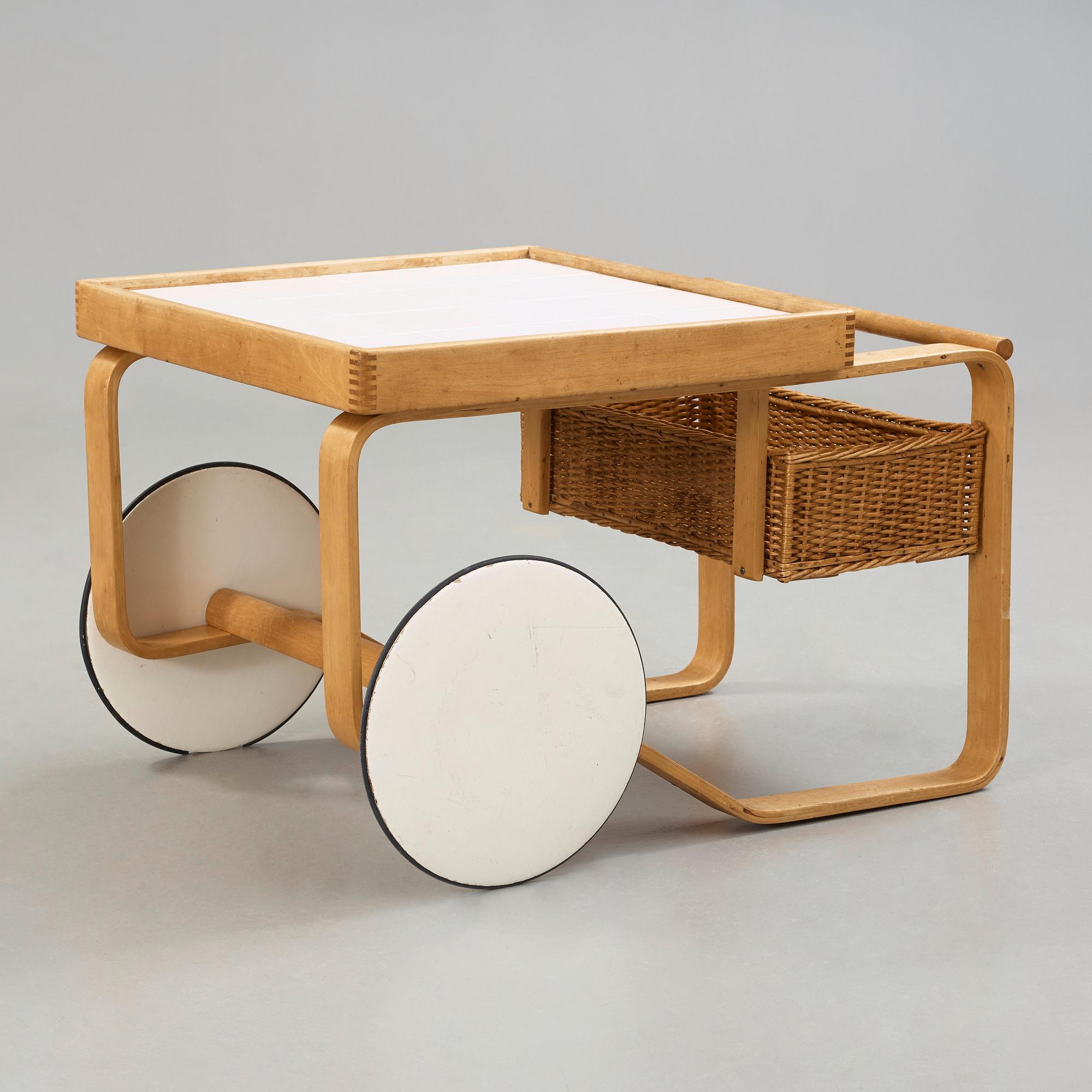 Alvar Aalto, a birch serving trolley made by Aalto Design, Hedemora Sweden 1945-56, on license on behalf of Artek, Finland.