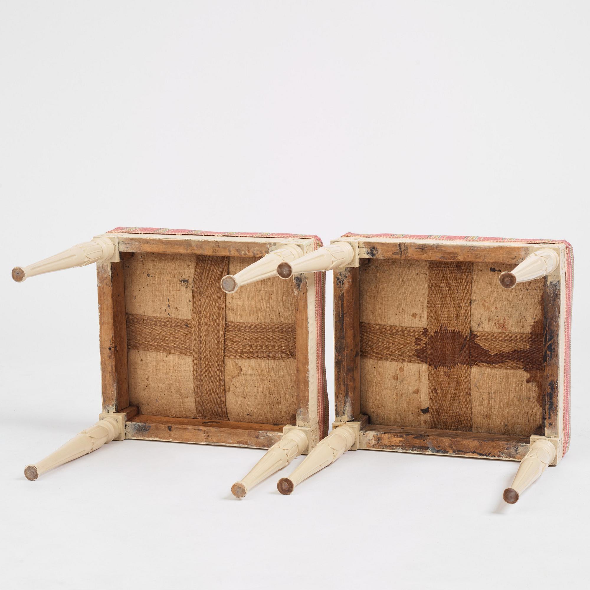 A pair of late Gustavian stools by E. Öhrmark (master in Stockholm 1777-1813).