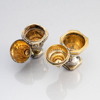 Two 18th century parcel-gilt silver snuff-box, one with mark CW, possibly Denmark.