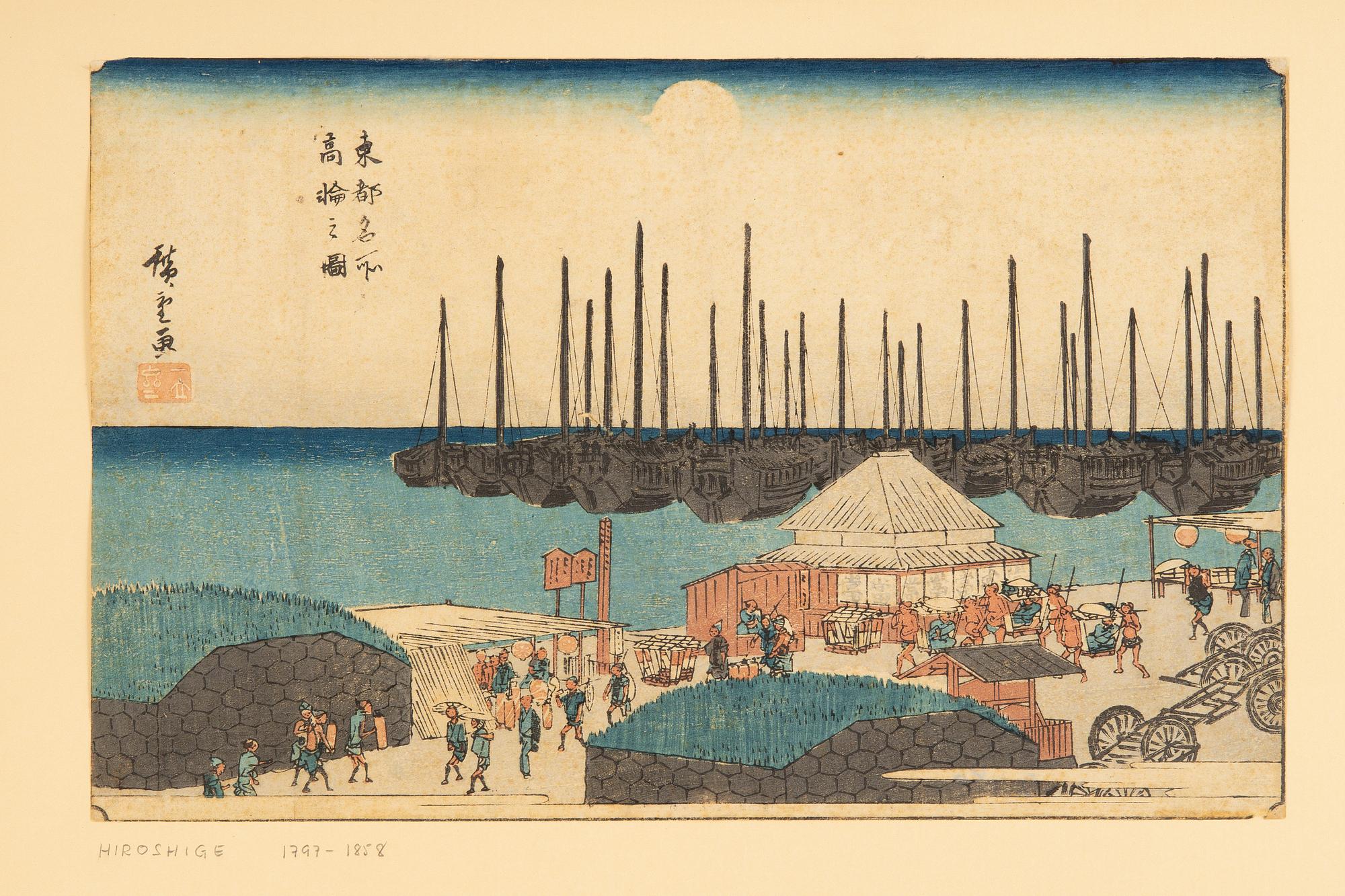 Ando Utagawa Hiroshige, 'Nihon Bashi' och 'Takanawa no Zu'.