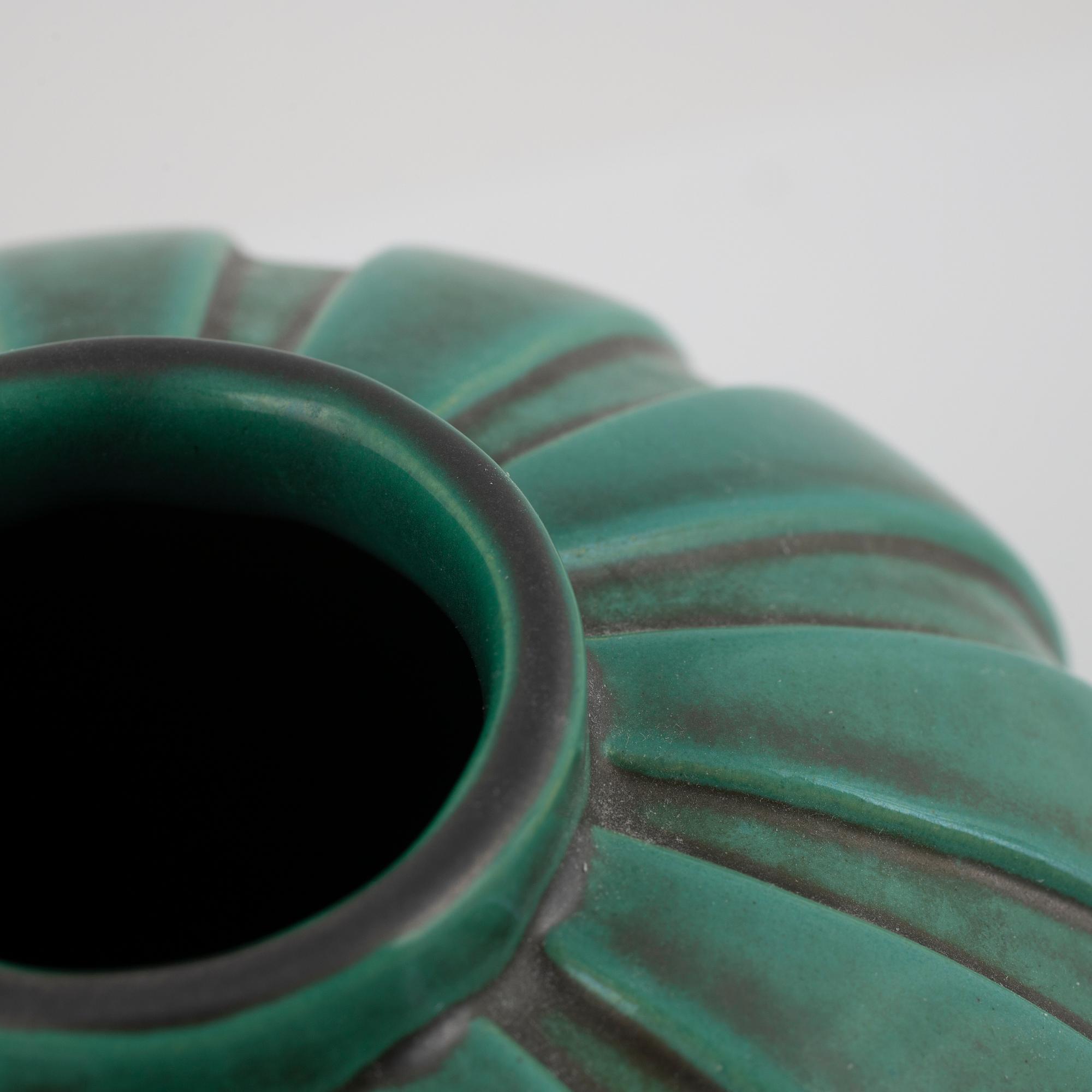 Upsala ekeby green glaced vase.