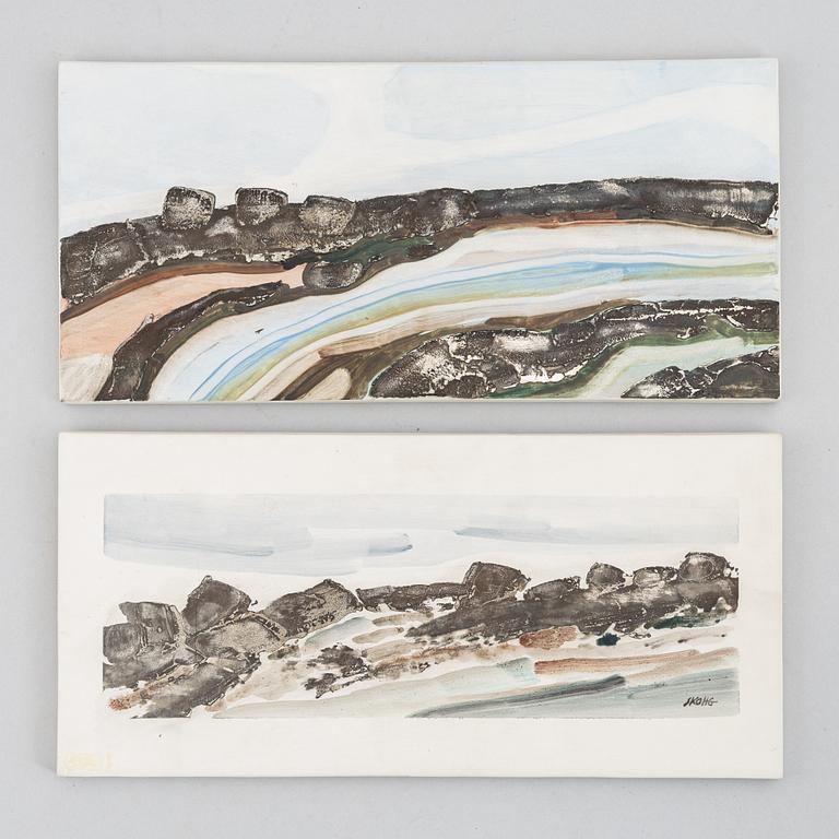 Börje Skohg, 2 wall plaques, stoneware, Gustavsberg, 1980s.