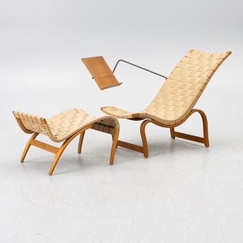 Bruno Mathsson, Chair, "Vilstol mod. 36", with reading table, and footstool "Pernilla", Karl Mathsson Company, Värnamo.