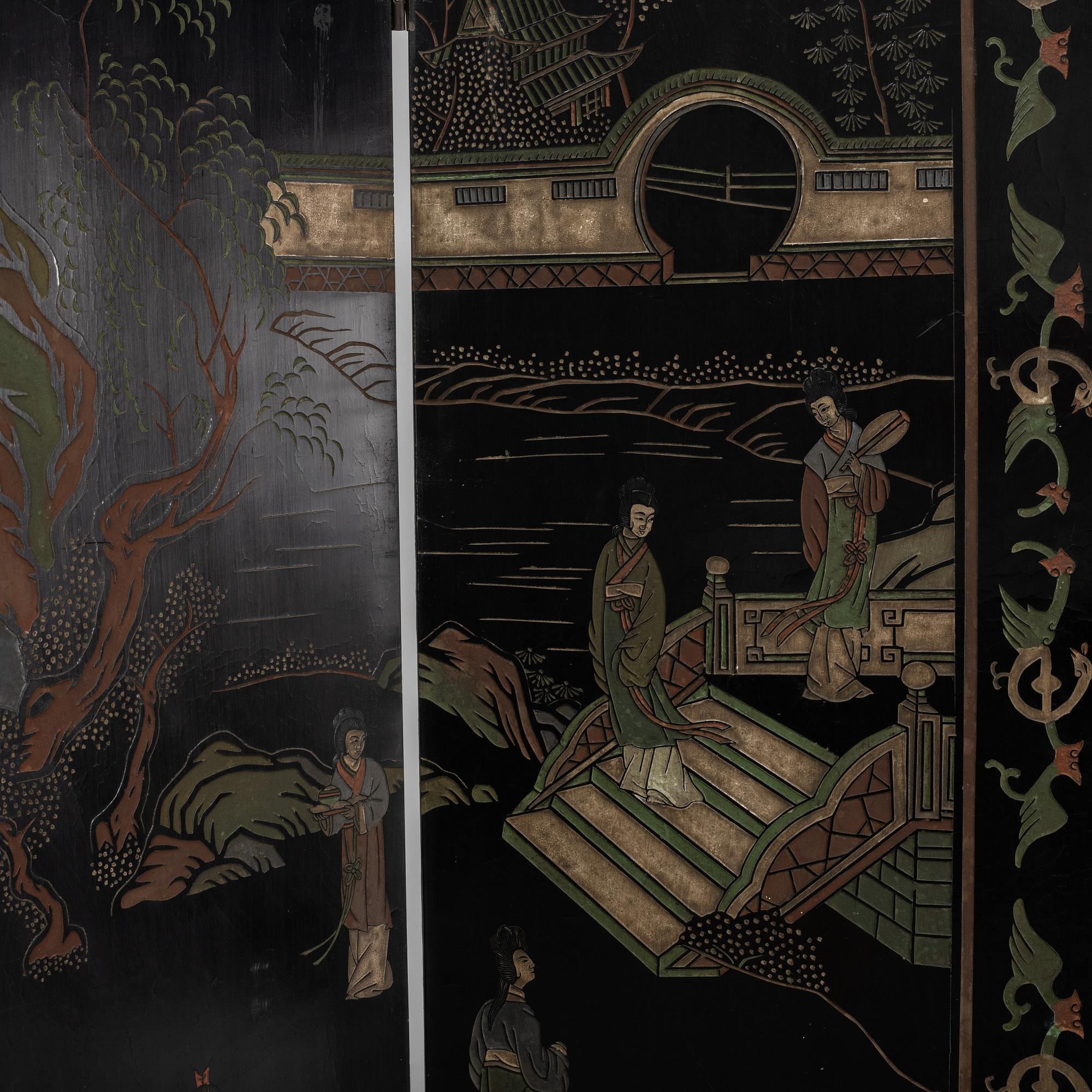 Vikskärm, fyra paneler, Japan 1900-talets mitt.