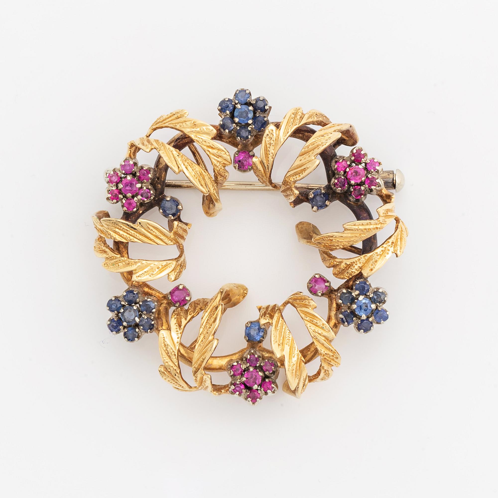 Sapphire and ruby brooch.