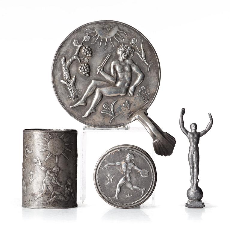 Nils Fougstedt, NILS FOUGSTEDT, a set of four pewter items, Svenskt Tenn, Sweden ca 1928.
